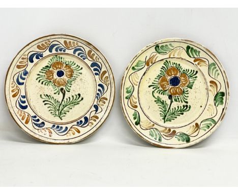 A pair of early 20th century Transylvanian glazed ceramic peasant plates. 24.5cm 