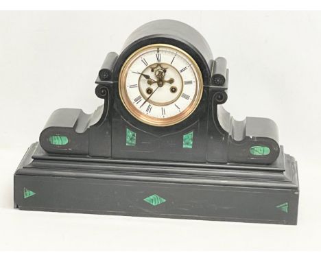 A large Victorian slate mantle clock by C.J &amp; Co. French movement. With key and pendulum. 