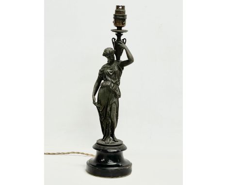 An early 20th century classical style spelter figurine table lamp. 46cm 