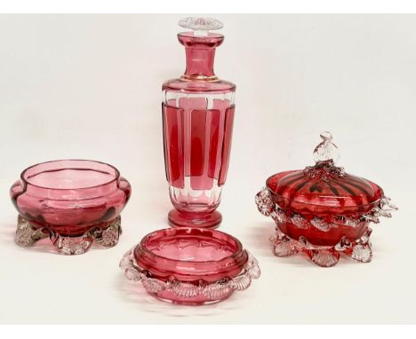 A collection of Victorian Ruby and Cranberry Glass. Decanter measures 24cm 