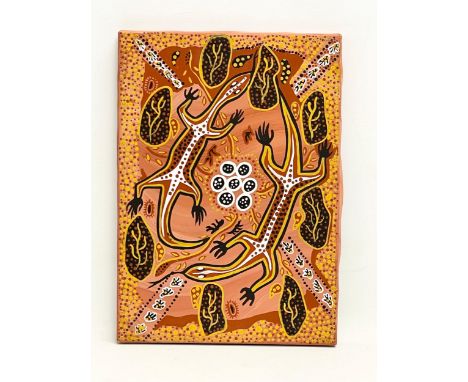 An aboriginal oil painting by Margaret Chatfield. 25x35.5cm 