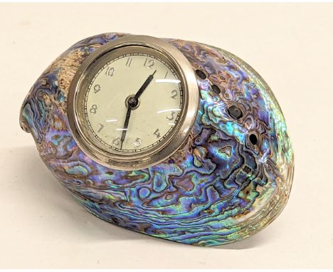 An Abalone Shell desk clock. 14x10cm 