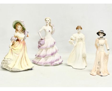 A Royal Doulton figurine and 3 Coalport figurines. Royal Doulton Katie 15x21.5cm. Coalport Ladies of Fashion Bolero. Coalport