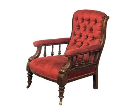 A late Victorian button back gents armchair. 67x94x94cm 