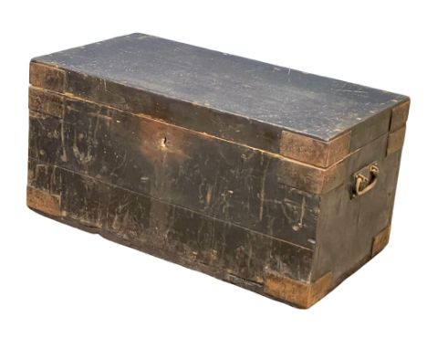 A Victorian pine metal bound trunk.  76x42x38cm 