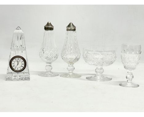 A collection of Waterford Crystal. A pair of Waterford ‘Lismore’ salt ad pepper shakers 15.5cm. A Waterford Crystal ‘Pyramid’