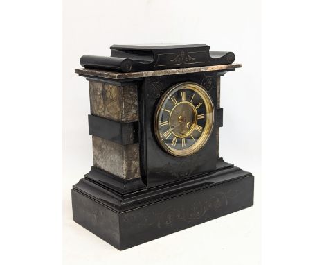 An Victorian slate mantle clock, Londonderry maker. 31.5x16.5x32cm 