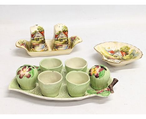 2 pottery condiment sets, by Royal Winton and Carlton Ware. 