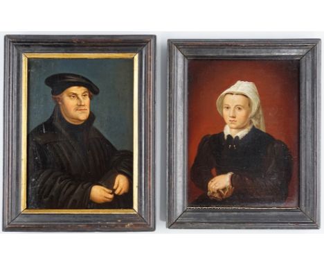 Nach Lucas Cranach d. Ä. Porträt "Martin Luther" und nach Hans Holbein Porträt "Katharina von Bora", 18./19.Jh. Öl/Holz, Port