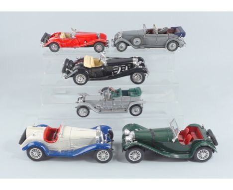 8 Modellautos Oldtimer, Hersteller überwiegend Burago Bugatti Type "59" von 1934, Burago, Motorhaube aufklappbar, Maßstab 1:1