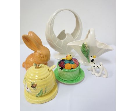 COLLECTION OF VINTAGE DECORATIVE CERAMICSincluding a Wade Heath rabbit, Carlton Ware preserve pot with cover and stand, Beswi