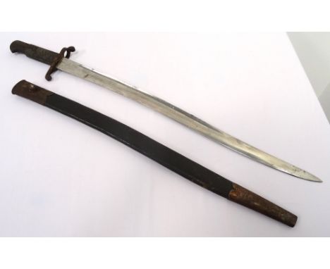 BRITISH 1856 PATTERN ENFIELD SWORD BAYONETwith black pressed leather grips, the 57.7cm long blade bearing War Department/Arro