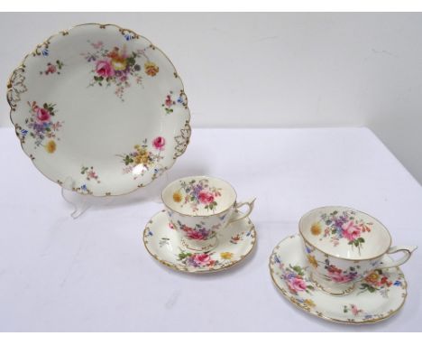 'ROYAL CROWN DERBY' CHINA TEA SERVICEwith gilt and colourful floral decoration on white ground, comprising six cups, six sauc