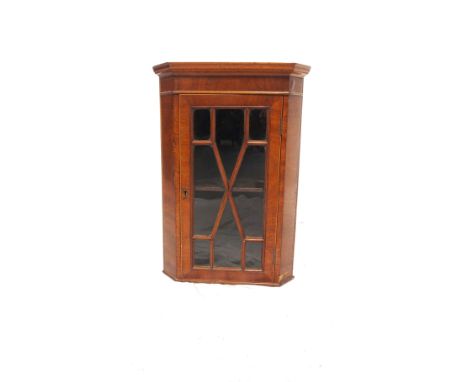 VICTORIAN MINIATURE MAHOGANY VENEER PINE CORNER CABINETwith glazed astragal door and shelf interior, 52.2cm high x 36cm wide