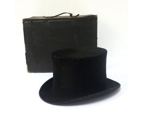 VINTAGE GENTLEMAN'S BLACK SILK TOP HATthe interior marked 'Forsyth Bros., Motherwell, Hamilton and Wishaw', with fitted carry