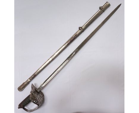 1897 PATTERN STYLE SWORDwith a turned down inner guard and pierced hilt, with a leather and wire twist grip, the blade with t