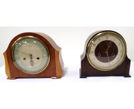 'BENTIMA' WALNUT CASED MANTLE CLOCKwith an eight day movement, a Smiths oak cased mantle clock with an eight day movement, a 