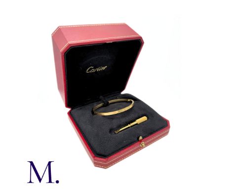 Cartier Love Bangle, Screwdriver and original box. Cartier Love Bangle (3.65mm wide version) marked for Cartier, serial numbe