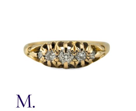 A Diamond Five Stone Ring in yellow gold, set with five round cut diamonds totalling approximately 0.25cts. (Unmarked but tes