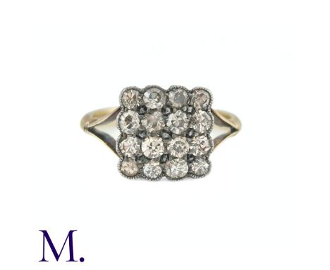 A Diamond Ring in yellow gold, the face set with four rows of four old cut diamonds totalling approximately 0.80cts. (unmarke