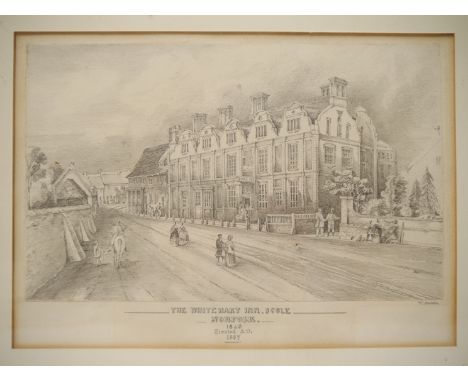 William Cattermole (Norwich School), pencil drawing 'The White Hart Inn Scole', 1846, manuscript pen and ink titled and signe