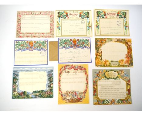 (Ephemera). A collection of 17 (13 used) GPO decorative greetings telegraph forms circa 1930's-1950's, identified with artist