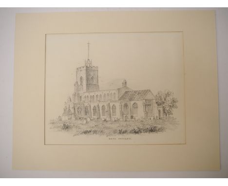 A 19th Century pencil drawing of Diss Church after John B. Ladbrooke, from his Norfolk churches illustrations, approx 20 x 25