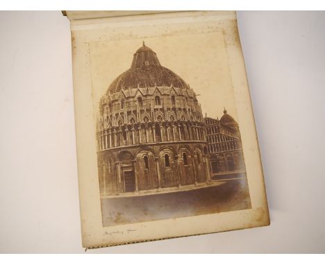 A late 19th Century photograph album, containing 37 mounted topographical and architectural albumen views of Italy, including