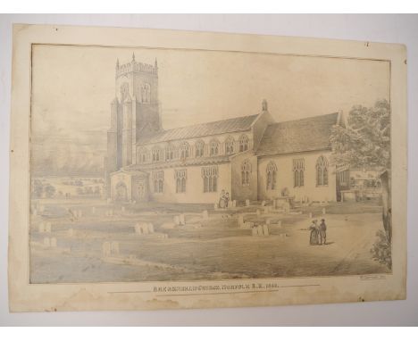 William Cattermole (Norwich School), pencil drawing of Bressingham church, 1840, signed and with manuscript pen and ink title