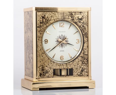 An Atmos Classic Celestial mantel clock, by Jaeger-LeCoultre, cream coloured dial with batons and quartered numbers, aperture