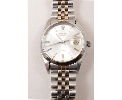 A gentleman's Rolex Oysterdate wristwatch, silvered baton dial with date aperture and sweep seconds, stainless steel case, wi