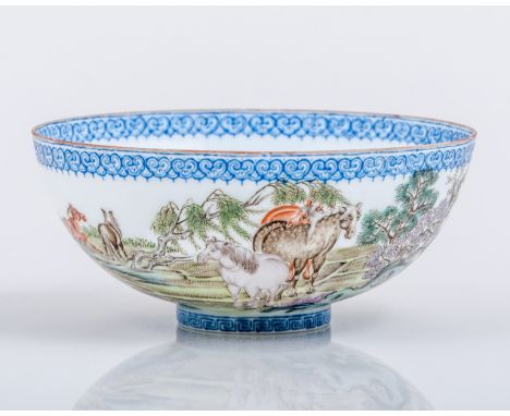 A Chinese egg shell famille rose porcelain bowl, Qianlong four character seal mark in blue, perhaps Republican Period, exteri