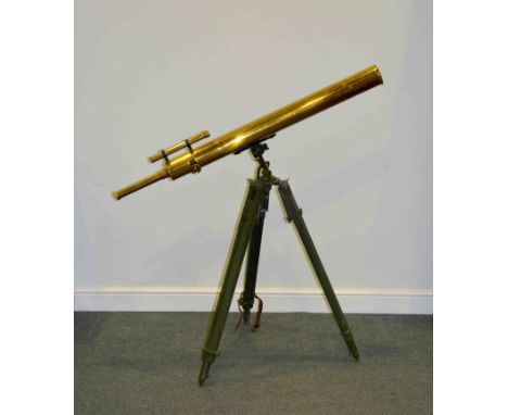 A lacquered brass 3" astronomical telescope, Broadhurst, Clarkson & Co., 93cm body tube, marked, BROADHURST CLARKSON & CO, 63