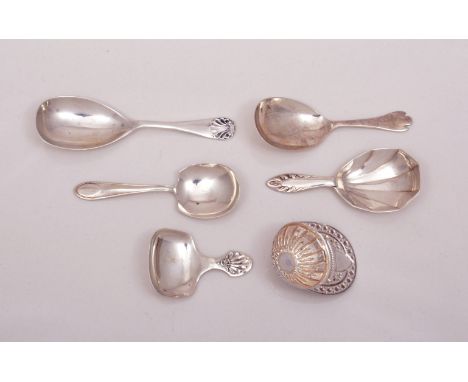 A Victorian style novelty caddy spoon, designed as a jockey's cap by Francis Howard Ltd, Sheffield 1968 and five other 20th C