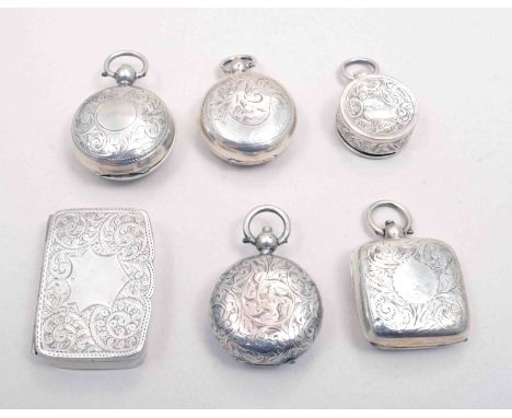A small Edwardian silver snuff box, by Adie & Lovekin Limited, Birmingham 1904 and five silver sovereign cases, (6).