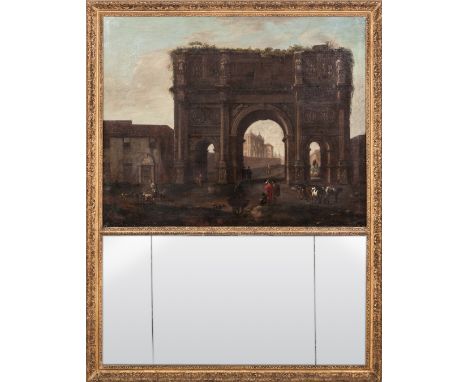Follower of Giovanni Battista Piranesi
Arch of Septimus Severus with figures and animals in the foreground, a capriccio,
oil 