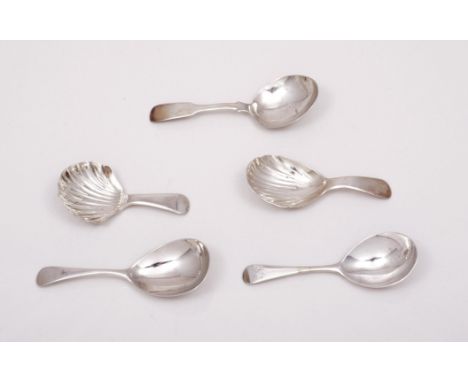 A George III caddy spoon, by Peter, Anne and William Bateman, London 1805, Old English pattern, another by Sarah and John Bla