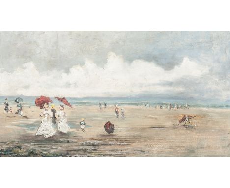 Follower of Eugene Boudin
Beach scene with figures, 
oil on panel,
51 x 86cm.