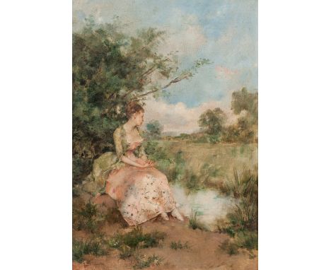Juan Antonio Gonzales
Contemplation, a young lady by a stream,
signed and dated Paris 1881,
oil on mahogany panel, unframed,
