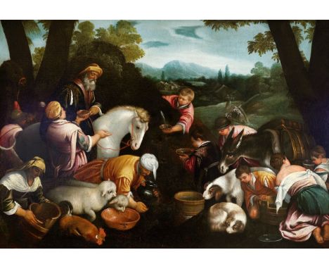 Leandro Bassano Bassano del Grappa 1575 – 1622 Venedig (Werkstatt) Tiere an der Tränke Öl auf Leinwand, doubliert 91,5 x 130,