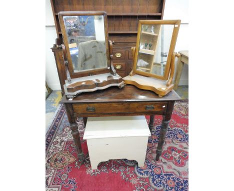 An Edwardian single drawer side table, a painted pine box commode and two swing mirrors.