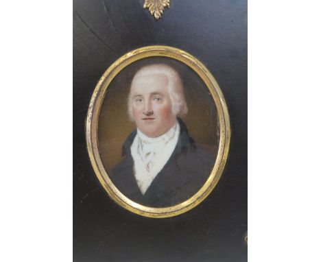 A 19th Century oval portrait miniature of a gentleman, to the verso detailed: 'Stump' miniature painter no. 4 Duncan place, L