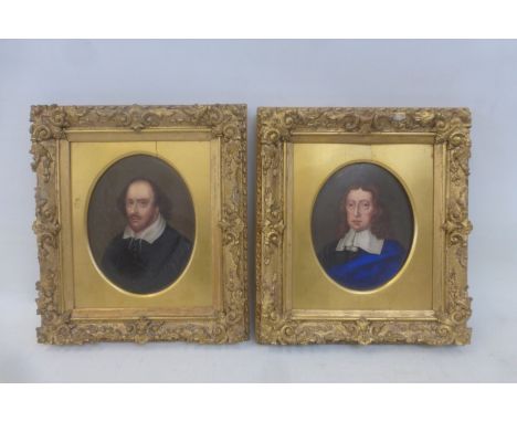 A pair of good quality 19th Century or earlier oval portrait miniatures, on porcelain plaques, set within giltwood frames. 