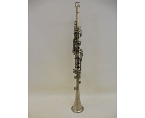 A metal Bb clarinet.