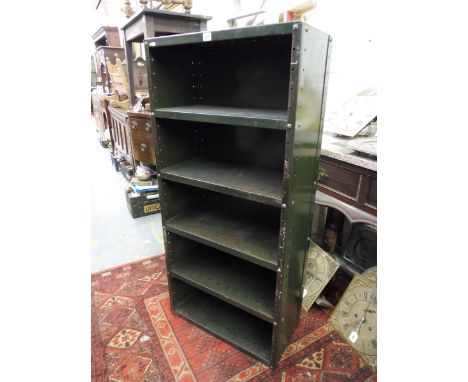 A metal four tier shelf unit.