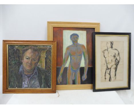 JOHN BROWN (theatrical photographer and artist at Kingston Art School) - nude study of a gentleman, oil on canvas, plus a thr