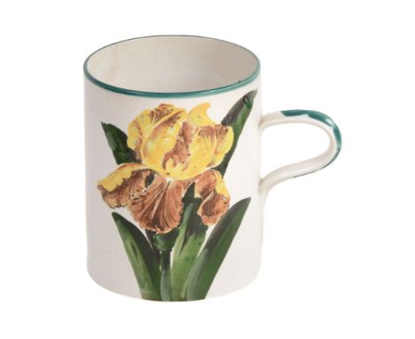 A large Wemyss Tankard, circa 1900, painted by Karel Nekola , with yellow Iris  A large Wemyss Tankard, circa 1900,  painted 