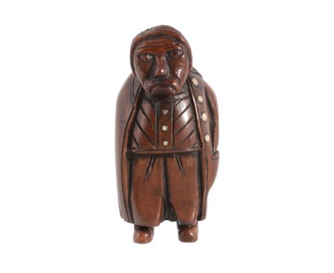 A French coquilla nut novelty snuff box, circa 1790  A French coquilla nut novelty snuff box,   circa 1790, carved as a grump