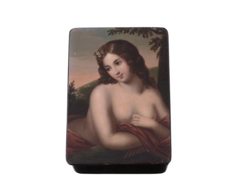 A German papier mache rectangular snuff box by Meyer & Wried, post 1832  A German papier mache rectangular snuff box by Meyer