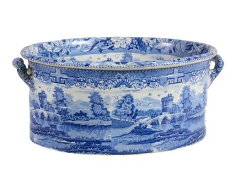 A Staffordshire blue and white printed pearlware oval footbath  A Staffordshire blue and white printed pearlware oval footbat